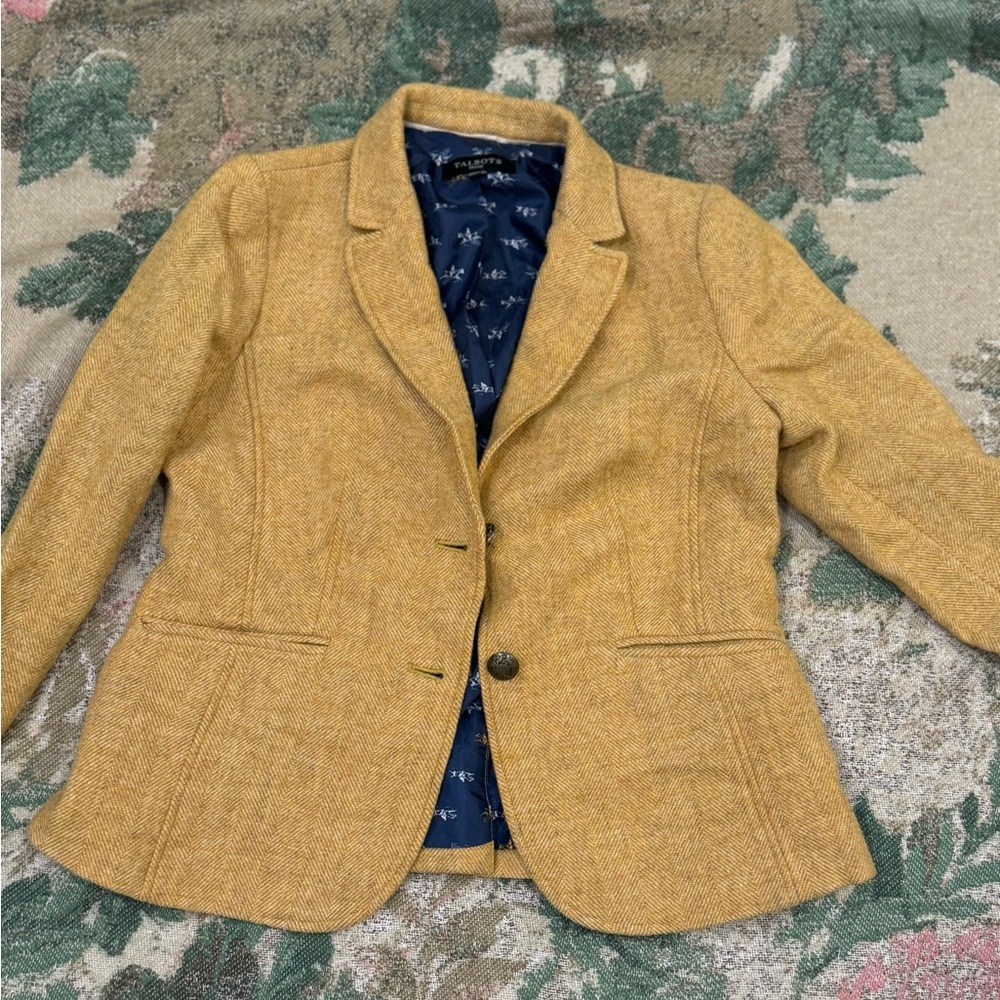 TALBOTS/ SHETLAND WOOL BLAZER - MUSTARD Size 8P - Picture 9 of 13